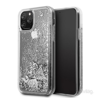 MOBIL-CASE GUESS iPhone 11 Pro csillámos folyadékos szíves ezüst kemény tok Mobil