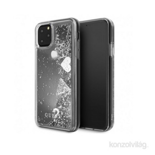 MOBIL-CASE GUESS iPhone 11 Pro Max csillámos folyadékos szíves ezüst kemény tok Mobil