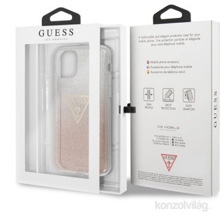 MOBIL-CASE GUESS iPhone 11 Pro Max csillámos folyadékos háromszöges rózsaszín TPU tok Mobil