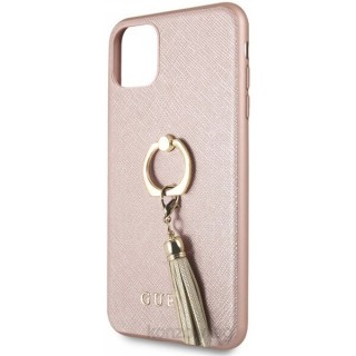 MOBIL-CASE GUESS Saffiano iPhone 11 Pro gyűrűs kitámasztóval rózsaszín kemény tok Mobil