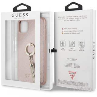 MOBIL-CASE GUESS Saffiano iPhone 11 Pro gyűrűs kitámasztóval rózsaszín kemény tok Mobil