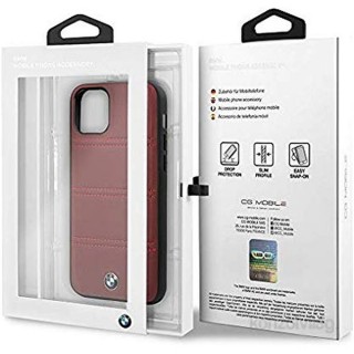 MOBIL-CASE BMW iPhone 11 Pro vízszintesen csíkozott burgundi vörös kemény bőrtok Mobil