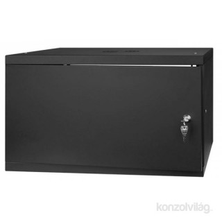 Stalflex RC19-6U-450MB 19" 6U 450 mm mély lapra szerelt fekete fém ajtós fali rack szekrény PC