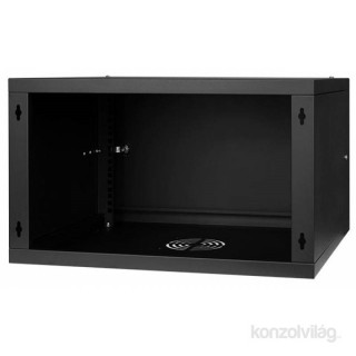 Stalflex RC19-6U-450MB 19" 6U 450 mm mély lapra szerelt fekete fém ajtós fali rack szekrény PC