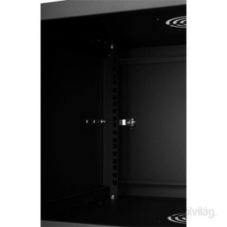 Stalflex RC19-6U-450MB 19" 6U 450 mm mély lapra szerelt fekete fém ajtós fali rack szekrény PC