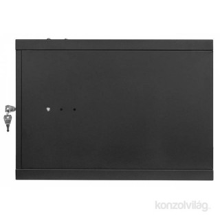 Stalflex RC19-6U-450MB 19" 6U 450 mm mély lapra szerelt fekete fém ajtós fali rack szekrény PC