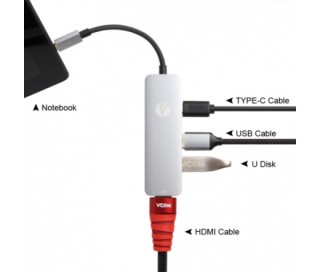 VCOM KÁBEL ÁTALAKÍTÓ USB TYPE-C APA -HDMI ANYA + USB 3.0*2 + USB TYPE-C ANYA (CU PC