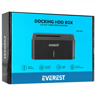 Everest HDD Dokkoló - HD3-530 (2,5"/3,5" HDD USB-A 3.0, Max.: 8TB, szürke) PC