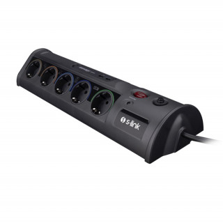 S-Link túlfeszültségvédő - Swapp SP10AF (10 aljzat, max.3680 Watt, 1860 Joule, 2xUSB, gyermekvédelem, 1,8m kábel,fekete) PC